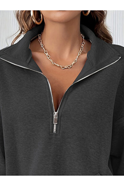 Take Two By Styli Black Collared Sweatshirt with Half-Zip