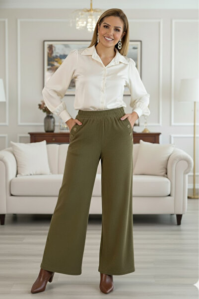 Nevin Kaya Moda Oil Green Velvet Trousers
