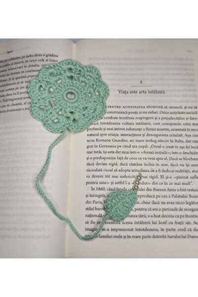 Amma Design Semn de carte croșetat manual cu frunze verzi