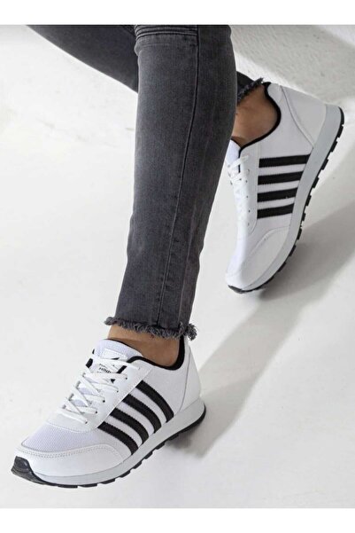 WEBORN Men's White Striped Casual Comfortable Soft Sole Comfortable Sneaker Sports Shoes