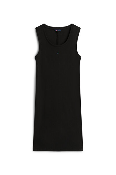 Tommy Hilfiger Women Black Ribbed Sleeveless Tank Dress