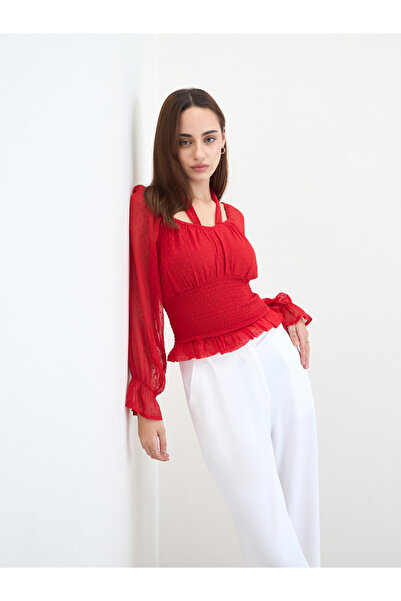 Styli Sweetheart Neck Swiss Dot Fitted Blouse