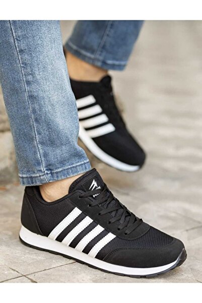 WEBORN Men's Black and White Striped Casual Comfortable Soft Sole Comfortable Sneaker Sports Shoes