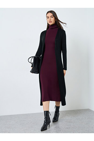 Take Two By Styli Black Front Open Midi Cardigan