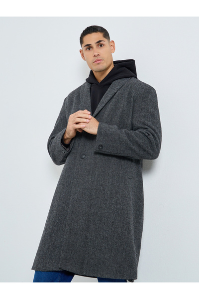 Styli Men Grey Oversized Textured Buttoned Coat