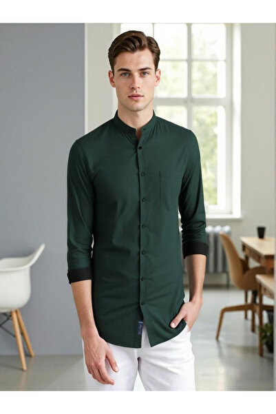 Dennis Lingo By Styli Men Solid Mandarin Collar Casual Shirt