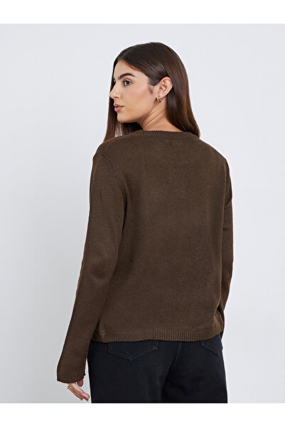 Styli Brown Button Detail Regular Fit Sweater