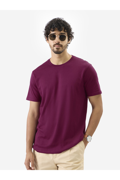 The Souled Store By Styli Men Burgundy Plain Interlock Cotton T-Shirt