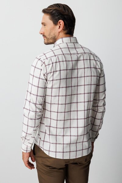 İgs Екру динамична памучна риза с дълъг ръкав, карирана, с копчета и яка