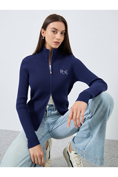 Take Two By Styli Solid High Neck Zip Up Knitted Top