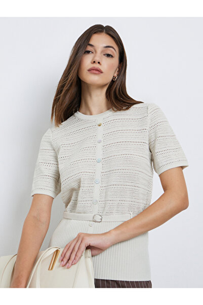 Styli Off White Knit Top with Belt