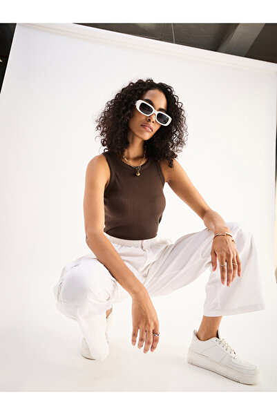 Sassafras By Styli Women Brown Ribbed Sleeveless Round Neck Top