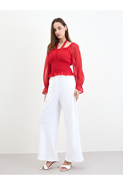 Styli Sweetheart Neck Swiss Dot Fitted Blouse