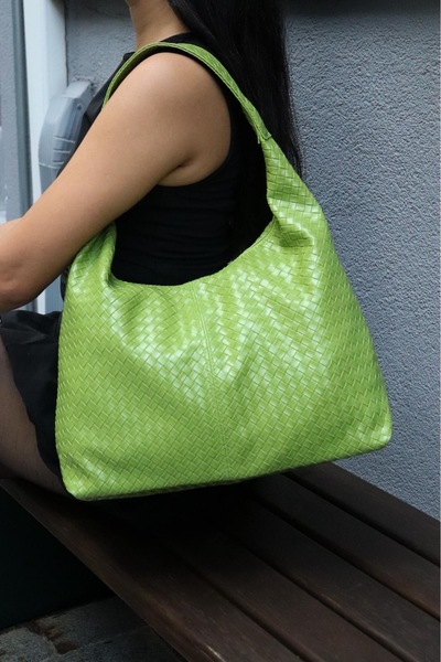 BAGS Kadın Yağ Yeşili Büyük Boy Omuz ve Tote Çanta - Geniş Hacim