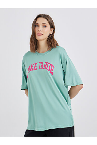 Take Two By Styli Green Oversized Slogan T-Shirt