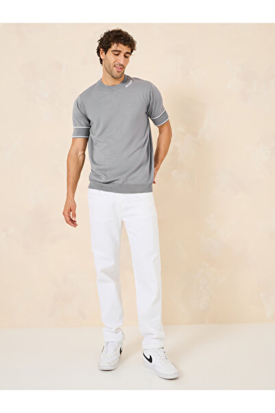 Styli Lightweight Knit Embroidery Text Regular Fit T-Shirt