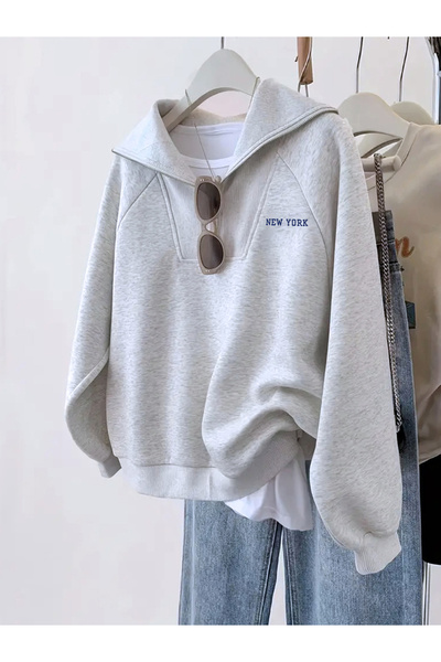 Take Two By Styli Grey Relaxed Fit Sweatshirt with Zip Detail