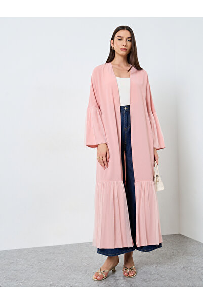 Take Two By Styli Pink Mesh Knit Open Front Kimono