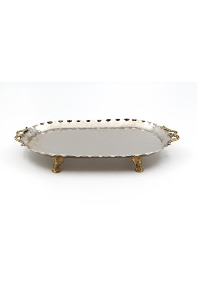 ANTEPSEPETİ Silver Plated Copper Oval Tray