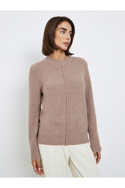 Styli Beige Regular Fit Zip Up Sweater