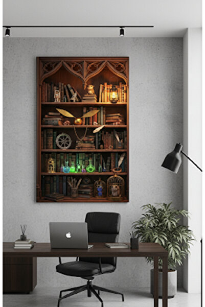 hollywest Okuma Köşesi İçin Büyülü Ortam Tablosu, Büyücü Kitaplığı Kanvas Tablo | Fantastik ve Büyülü Tablo