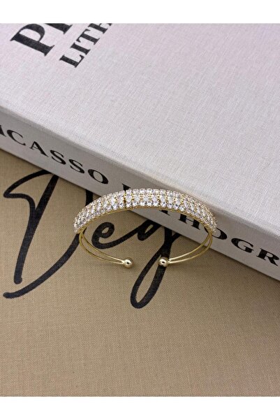 Hedef Bijuteri Gold Color Adjustable United Three Rows Zircon Stone Bracelet