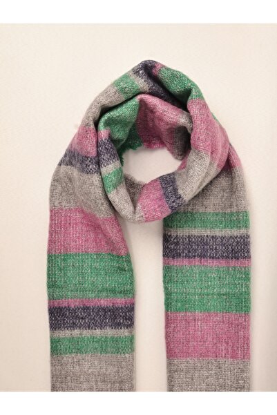 ICONE BAG Κασκόλ με ριγέ σχέδιο Γκρι ροζ πράσινο σάλι