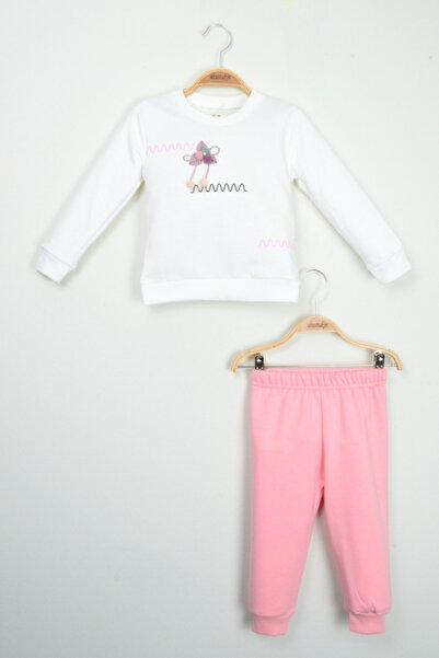 zubi baby & kids wear طقم سويت شيرت وبنطلون رياضي وردي للفتيات الصغيرات مع تف...