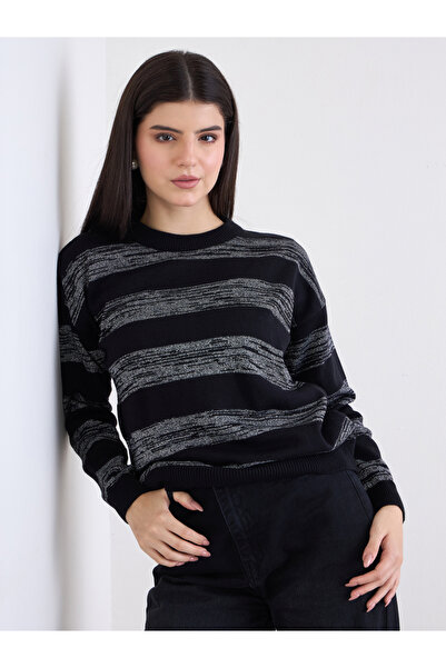 Styli Black Striped Boxy Fit Sweater