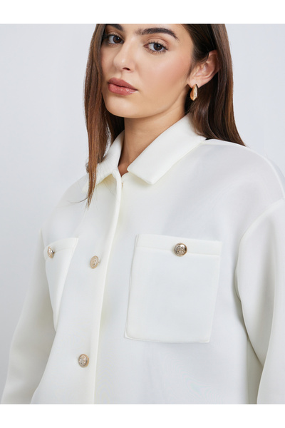 Styli Off White Regular Fit Short Length Trucker Jacket