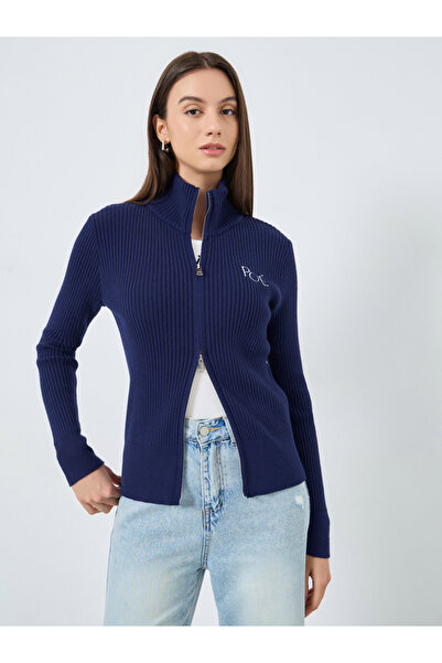 Take Two By Styli Solid High Neck Zip Up Knitted Top