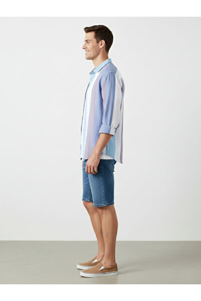 Take Two By Styli Men Blue Striped Casual Shirt