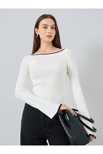 Take Two By Styli Solid Wide Neck Long Flare Sleeve Top