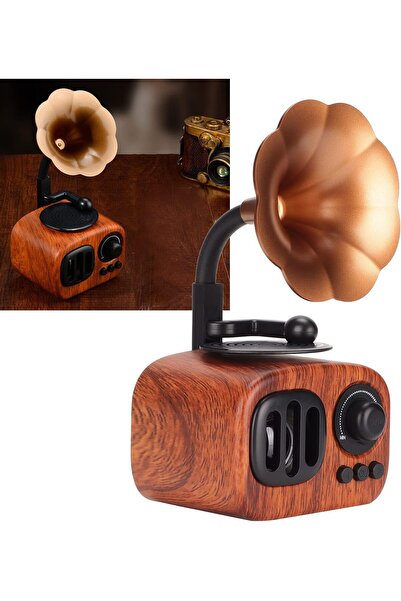 DLC Classic Wooden Vintage Bluetooth Speaker with Horn Design, FM Radio, Stereo (Light Wood)