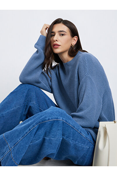 Styli Medium Blue Chunky Knit Sweater