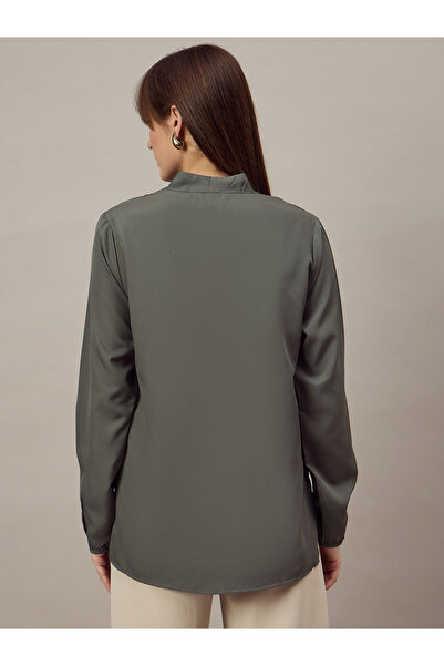 Kuwarii By Styli Grey Relaxed Fit Top with Fold Pleat