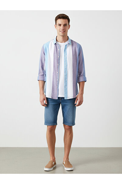 Take Two By Styli Men Blue Striped Casual Shirt