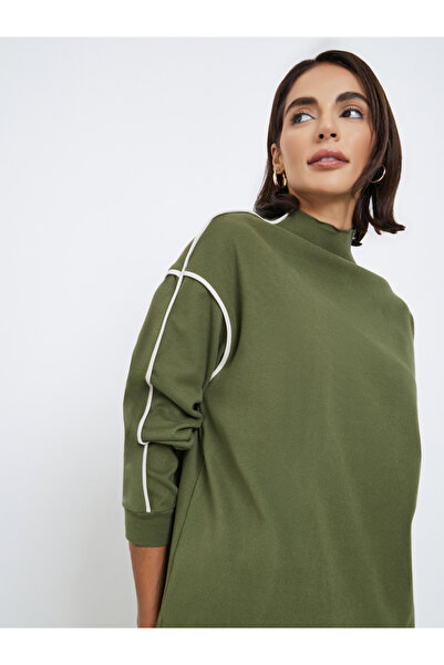 Styli Dark Green Oversized Funnel Neck Sweatshirt