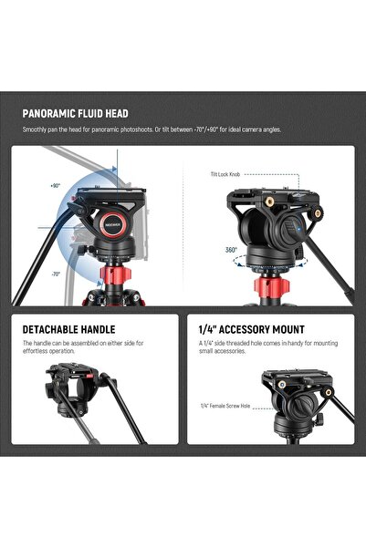 NEEWER 72" Fluid Head Video Tripod Monopod TP72A, Aluminum Alloy, Max Load 8kg