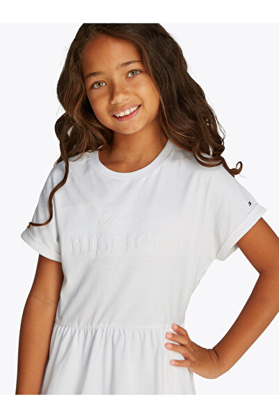 Tommy Hilfiger Girls White Short Sleeve Mini Flared Dress
