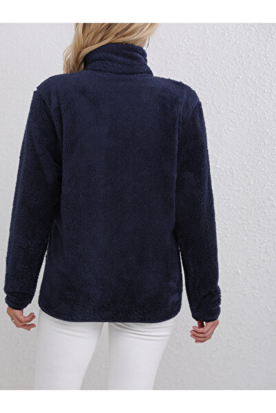 Take Two By Styli Navy Blue Fleece Zip-Up Jacket