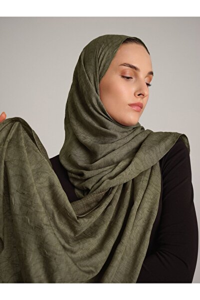 Ayshara Şebnem Hattı cu model monogramă cu două fețe Şal - Kaki deschis