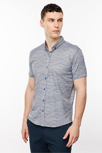 İgs Синя сорочка Dynamic Fit з ґудзиками на комірі, прямими короткими рукавами, без кишень, з бавовни