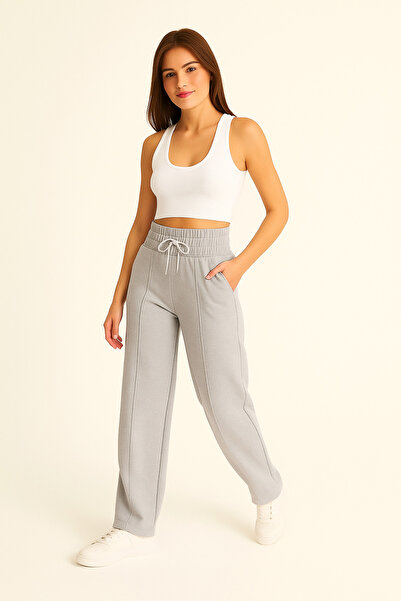 LACHT Women's Gray Wide Waistband Green Sweatpants