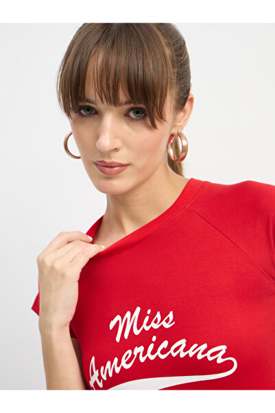 Sassafras By Styli Red Miss Americana Graphic Print Crop Top