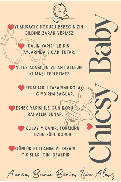 Chicsy Baby Unisex Bebek Kapüşonlu Peluş Astarlı Kışlık Tulum