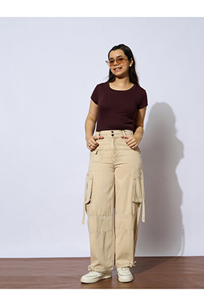 NOH-VOH By Styli Maroon Ribbed Short Sleeve Top