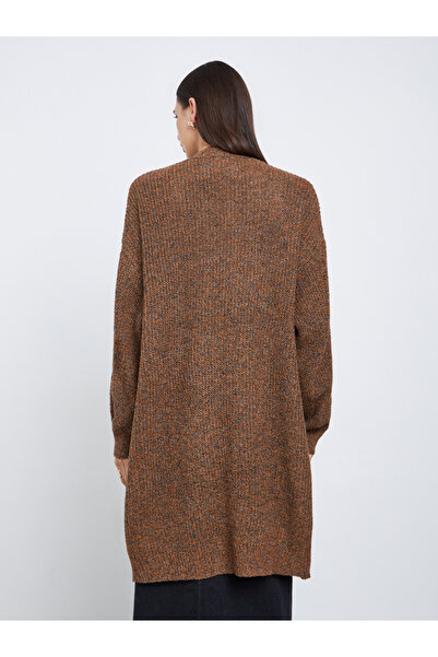 Styli Coffee Brown Longline Multi Yarn Knit Cardigan