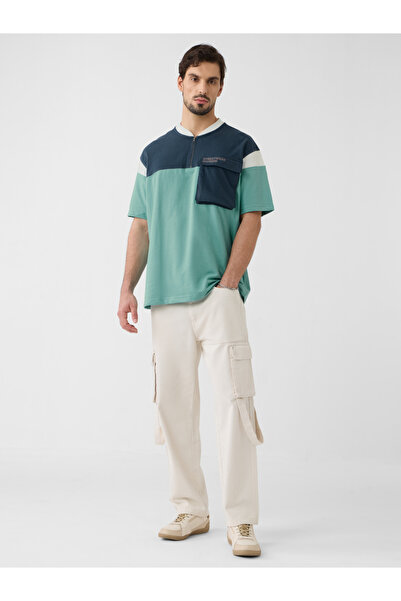 The Souled Store By Styli Men Green Color Block Oversized Polo