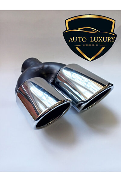 AUTO LUXURY 90 mm sol Çift çıkış paslanmaz krom verev kesim yuvarlak sessiz e...